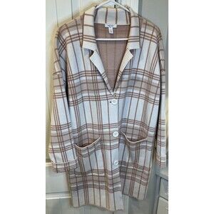Nine West Plaid Blazer Jacket Womens PL Pink White Shacket Cardigan